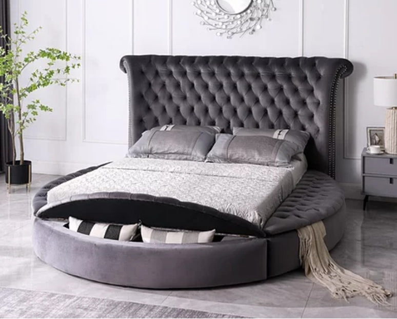 Lux Gray Velvet King Bed B8008