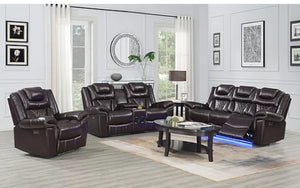 Party Time Brown LED 3pc Power Reclining Set  S2020