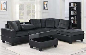 Grand Parkway Black Velvet Sectional with Ottoman S999