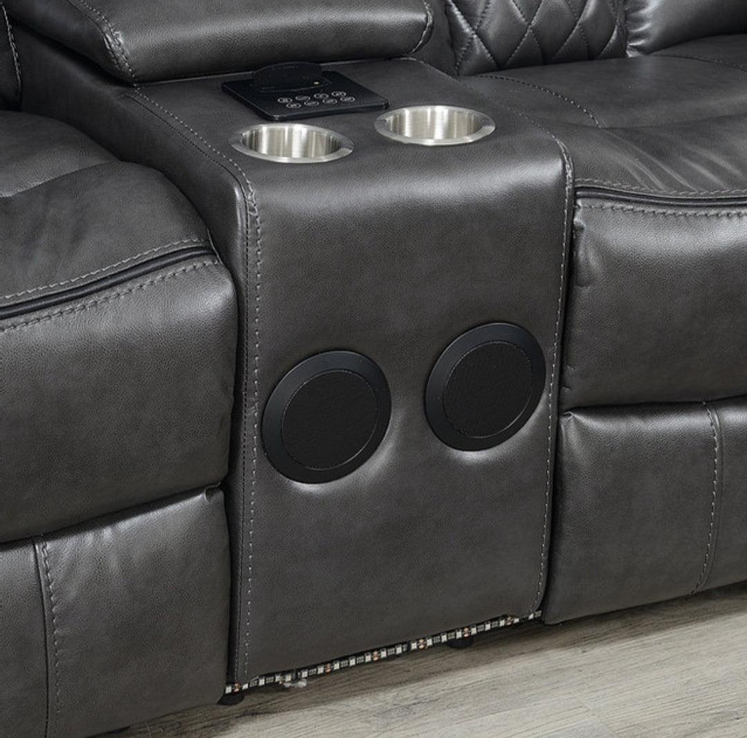 Party Time Gray POWER/LED/BLUETOOTH SPEAKERS 3pc  Reclining Set S2020