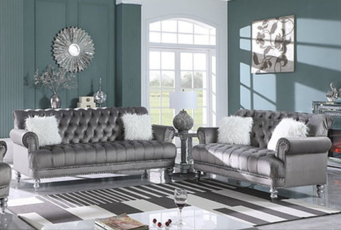 Royal Gray  Velvet Sofa and Loveseat S6116