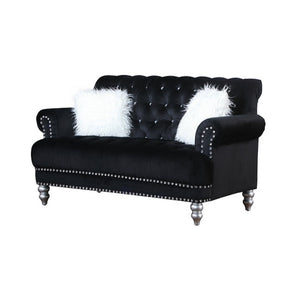 Royal Black Velvet Sofa and Loveseat S6116