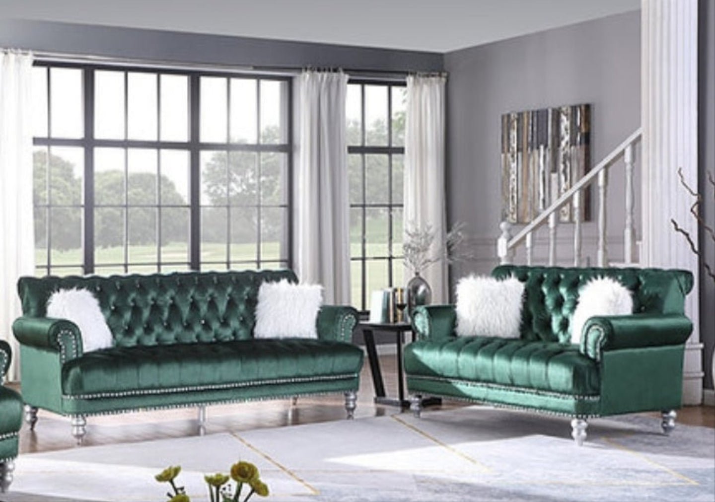 Royal Green  Velvet Sofa and Loveseat S6116
