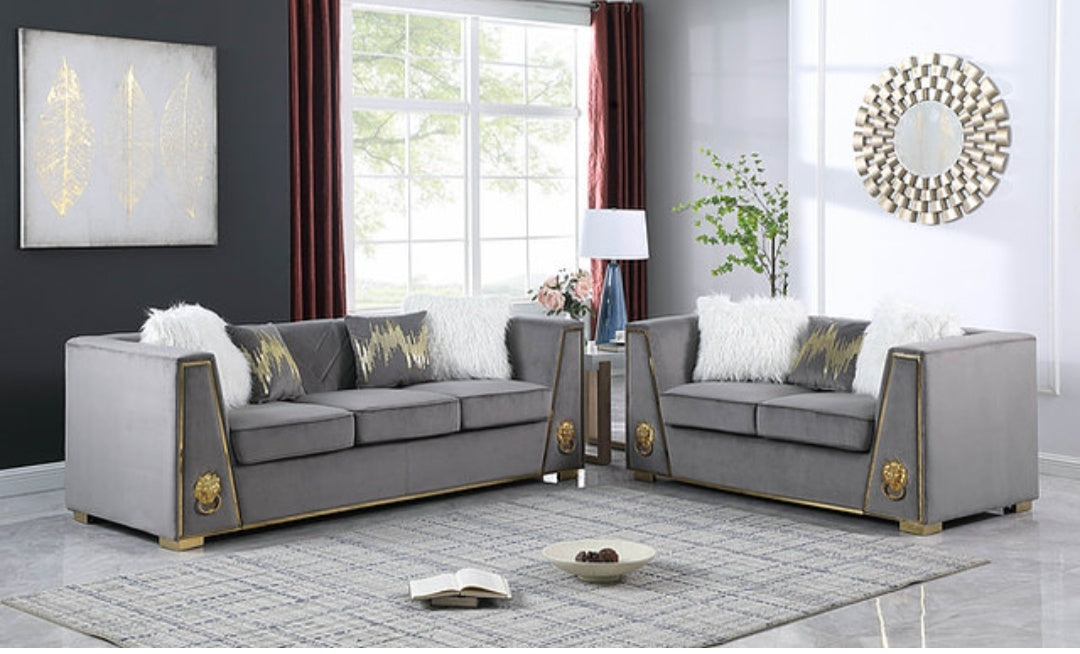 Leo Gray Velvet Sofa and Loveseat S1014