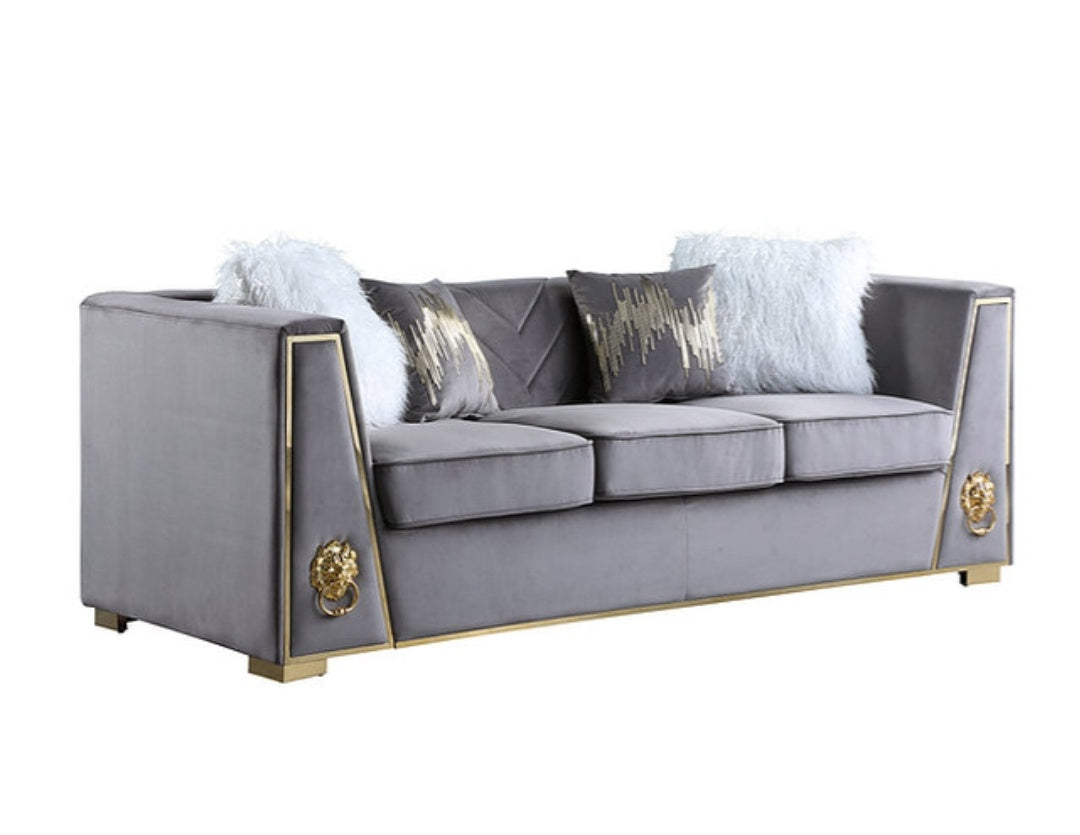 Leo Gray Velvet Sofa and Loveseat S1014