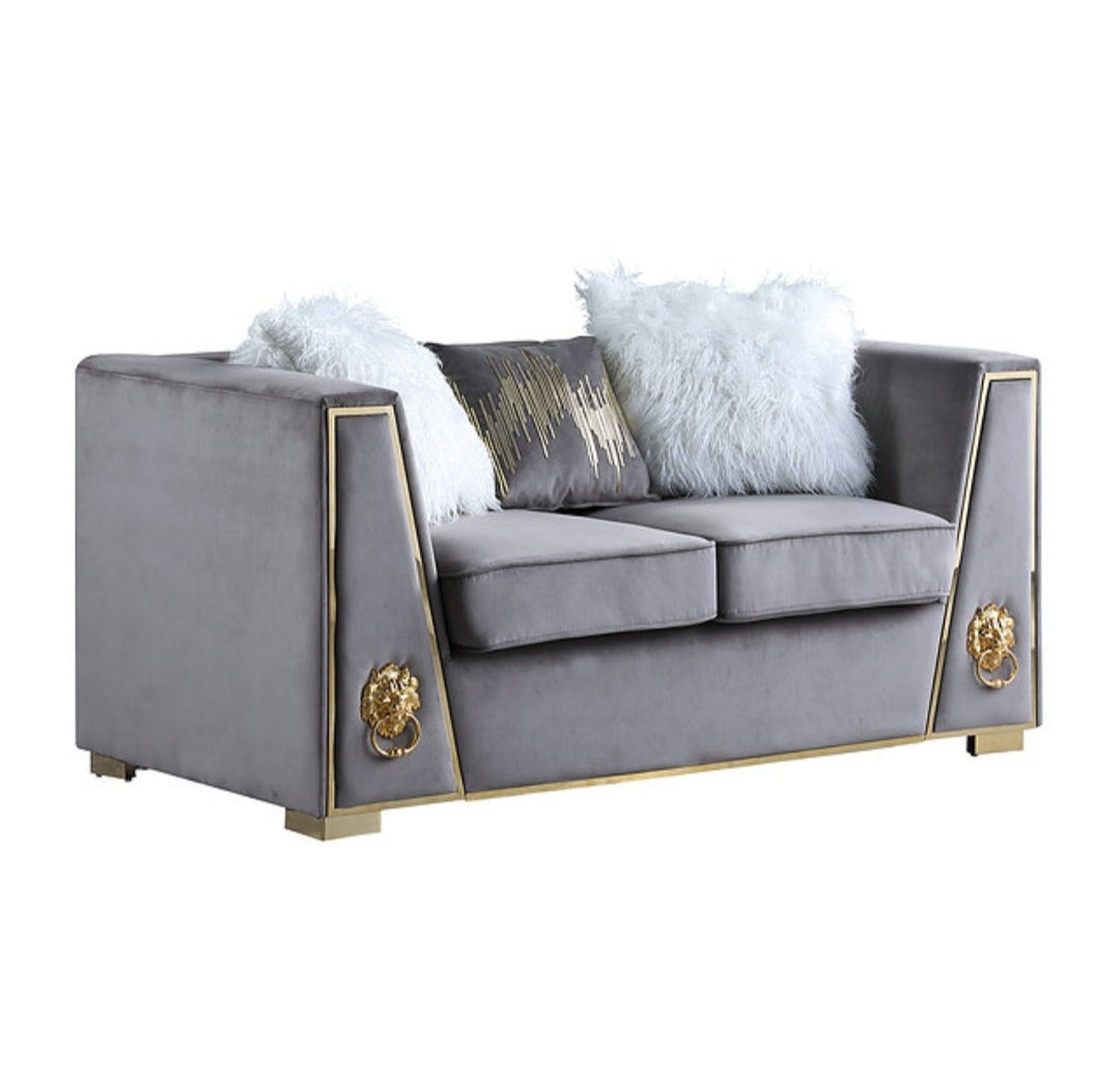 Leo Gray Velvet Sofa and Loveseat S1014