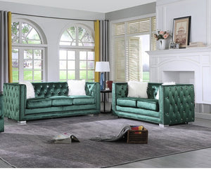 ParisII Green Velvet Sofa and Loveseat S4112