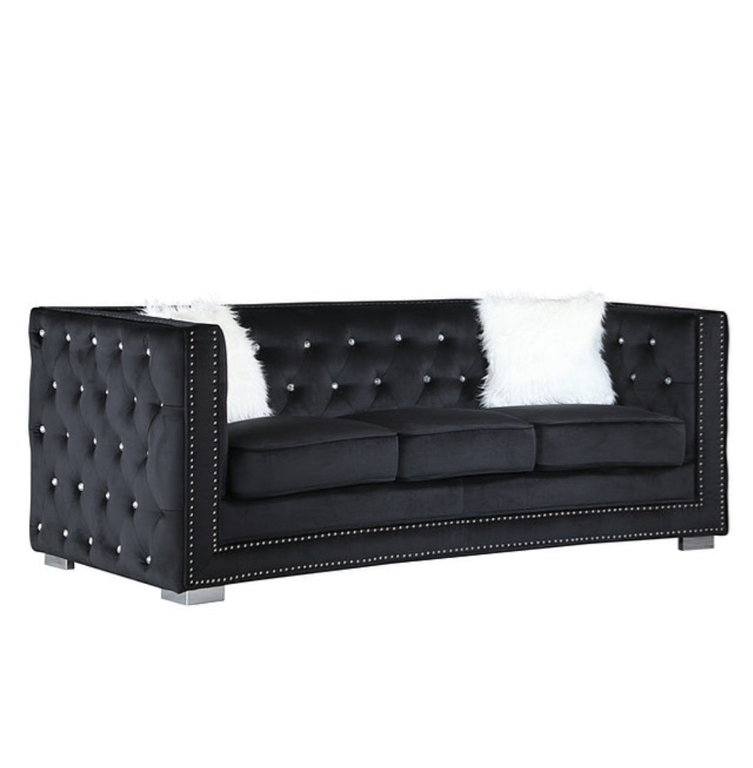 ParisII Black Velvet Sofa and Loveseat S4112