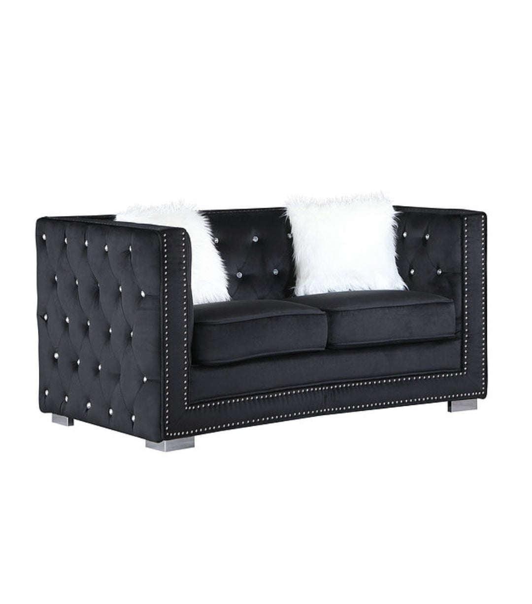 ParisII Black Velvet Sofa and Loveseat S4112