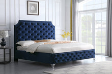 Load image into Gallery viewer, Leilah Platform Blue Velvet King Bed B830