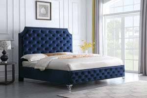Leilah Platform Blue Velvet King Bed B830