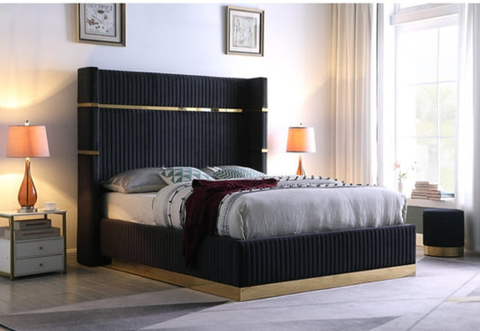 Aspen Black Velvet Queen Bed B786