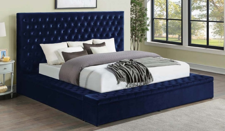 Ally Blue Velvet Queen Bed SH250