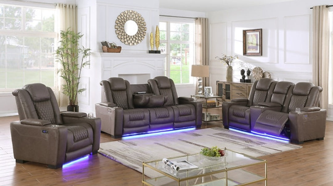 Ash Brown POWER/LED 3pc Reclining Set S9303