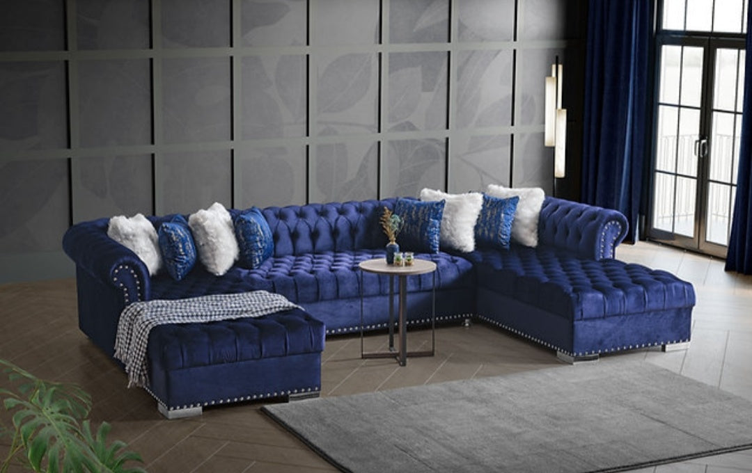 Jordan Blue Velvet Double Chaise Sectional S6300