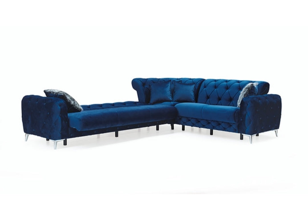 Ace Blue Velvet Sectional S6401