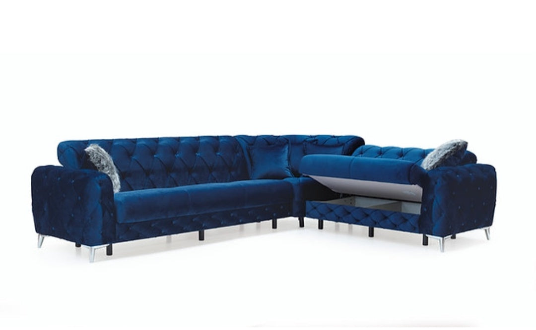 Ace Blue Velvet Sectional S6401