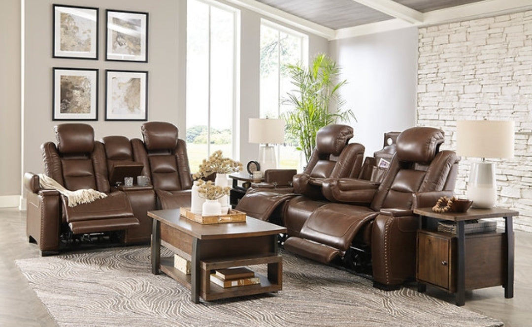 The Man-Den Mahogany POWER Reclining Sofa and Loveseat U85306