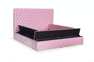 Aria Velvet Pink Queen Storage Platform Bed