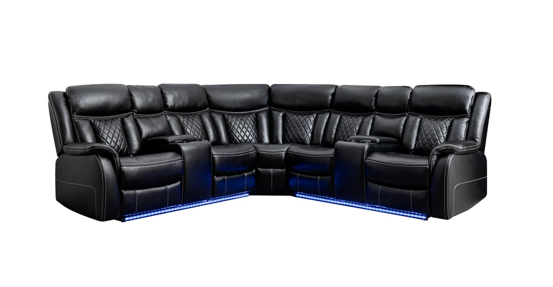 Batman Black LED/POWER Reclining Sectional