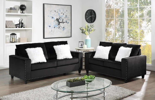 Cinderella2 Black Velvet Sofa and Loveseat