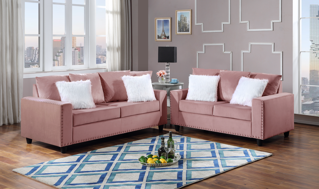 Cinderella Pink Velvet Sofa and Loveseat