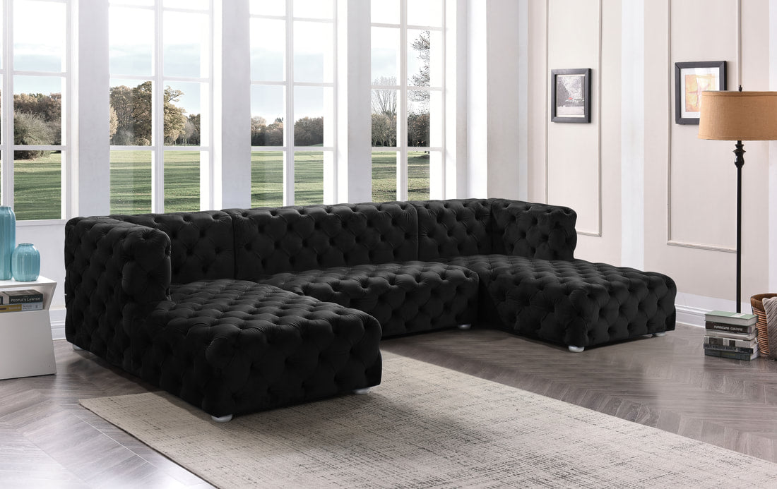 Cosmo Black Velvet Double Chaise Sectional