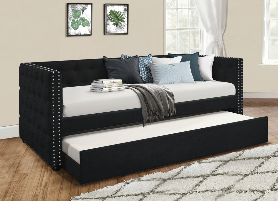 Courage Black Velvet Daybed with Trundle