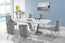 Load image into Gallery viewer, Modern Grey Genuine Marble/Stainless Steel 7pc Dining Set D4041