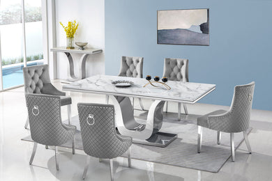 Modern Grey Genuine Marble/Stainless Steel 7pc Dining Set D4041