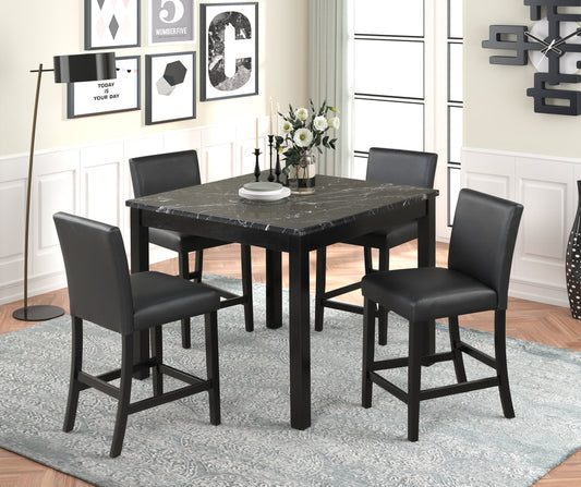Dior Onyx Leather 5pc Counter Height Set  (FAUX MARBLE) 