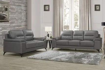 Mischa TOP GRAIN LEATHER  Dark Grey Sofa and Loveseat 9514