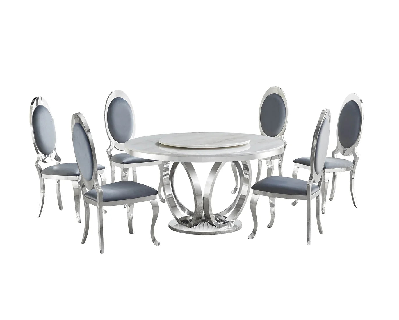 Maxi Silver/White Faux Marble Dining Set D615