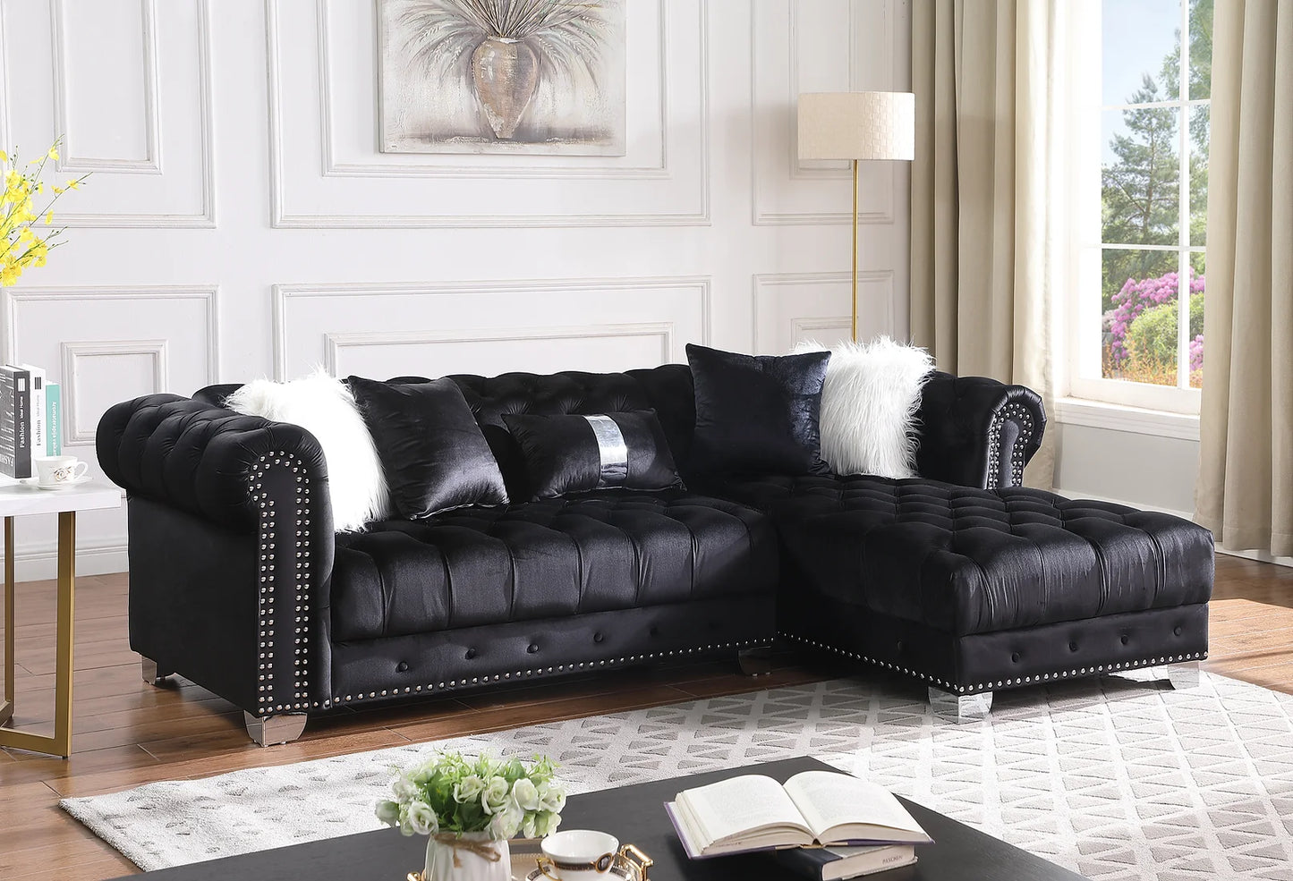 Yaz Black Velvet Sectional S6200