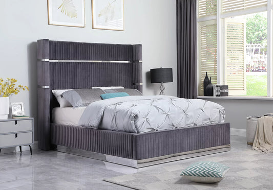 Aspen Grey Velvet Queen Bed B786