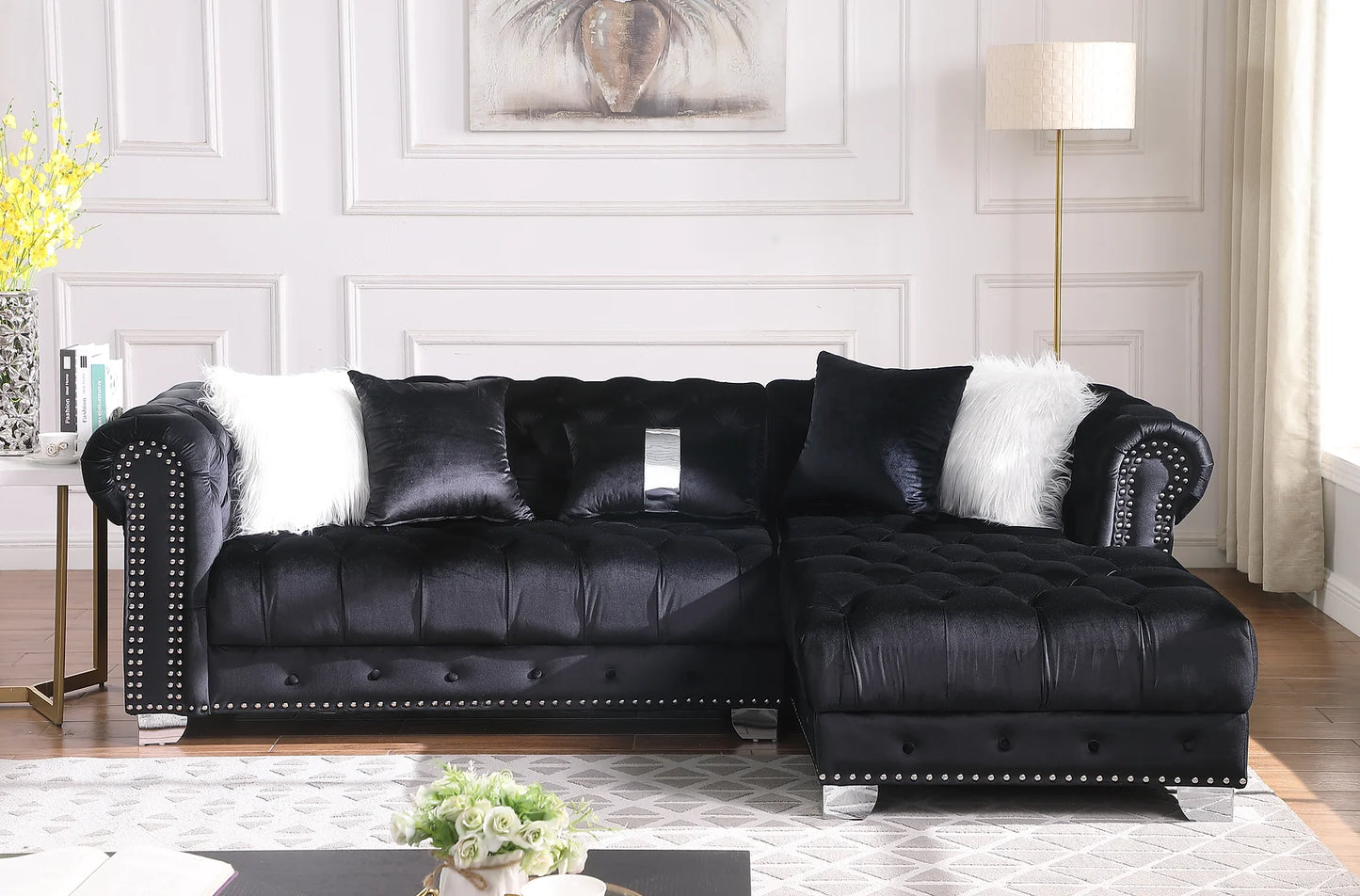 Yaz Black Velvet Sectional S6200