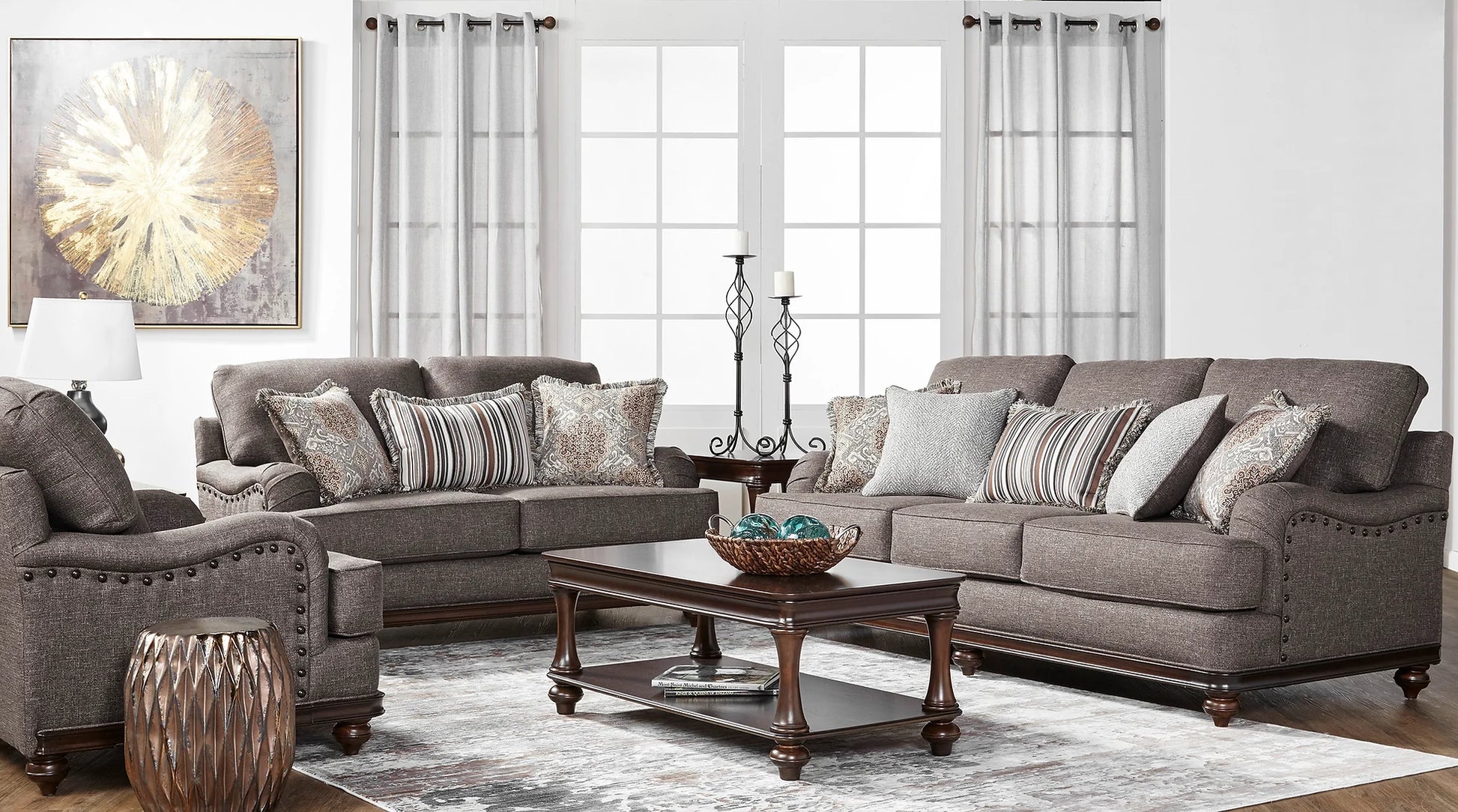 Driftwood Wood Trim Sofa and Loveseat S17200 – Harwin Furniture Driftwood Wood Trim Sofa and Loveseat S17200 – Harwin Furniture