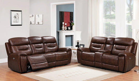 Rosewood Brown POWER/TOP GRAIN LEATHER Reclining Sofa and Loveseat S2226