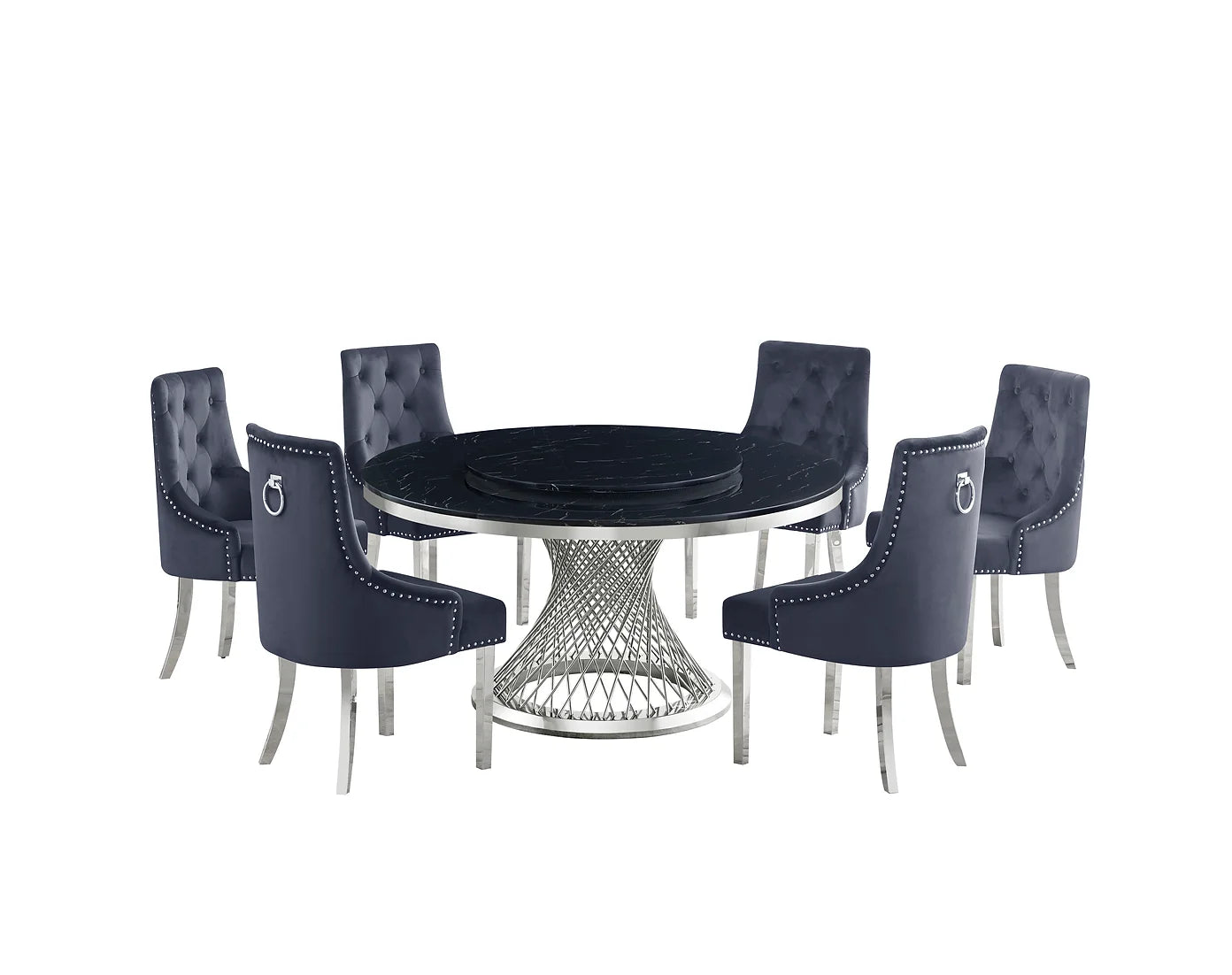 Unico Black/Grey Faux Marble Dining Set D605