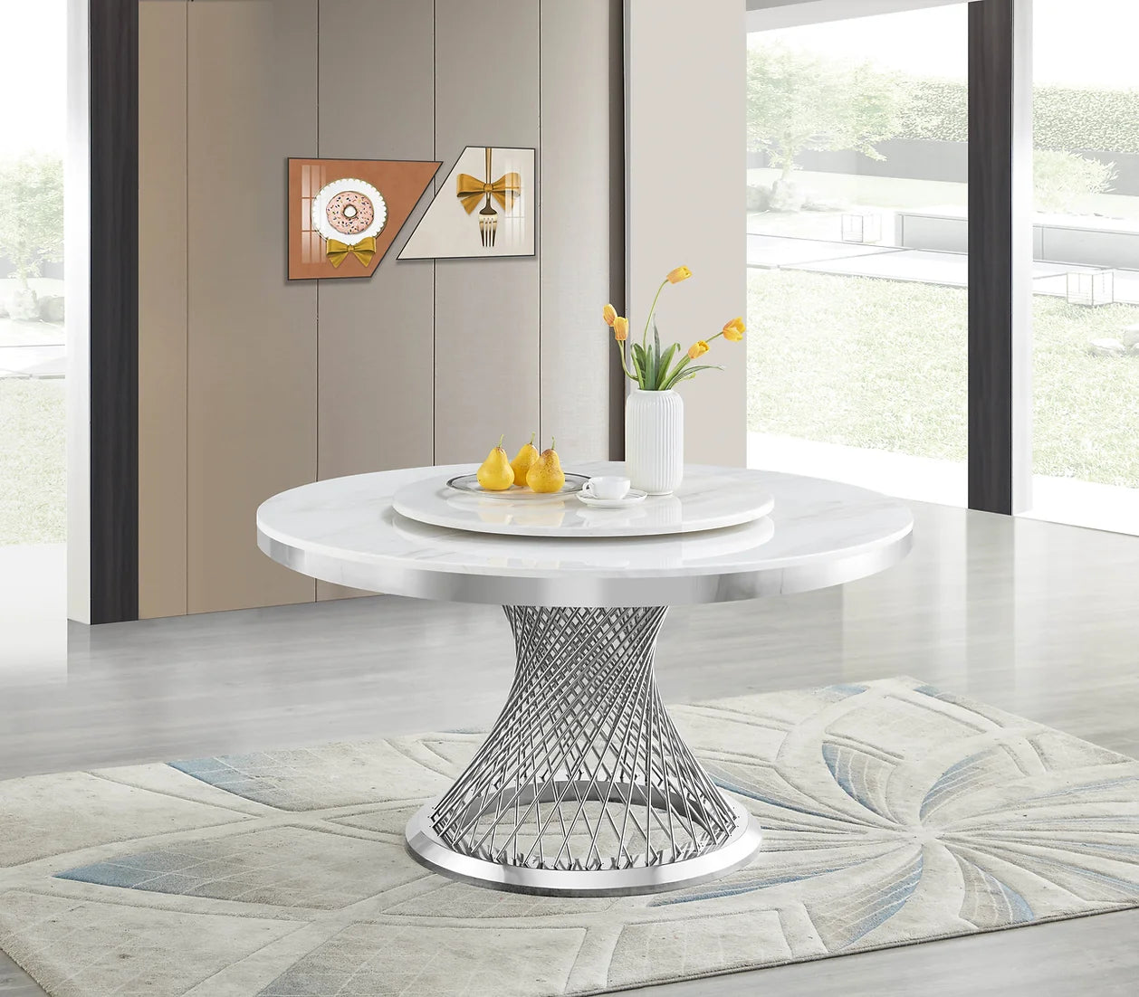 Unico White/Grey Faux Marble Dining Set D605