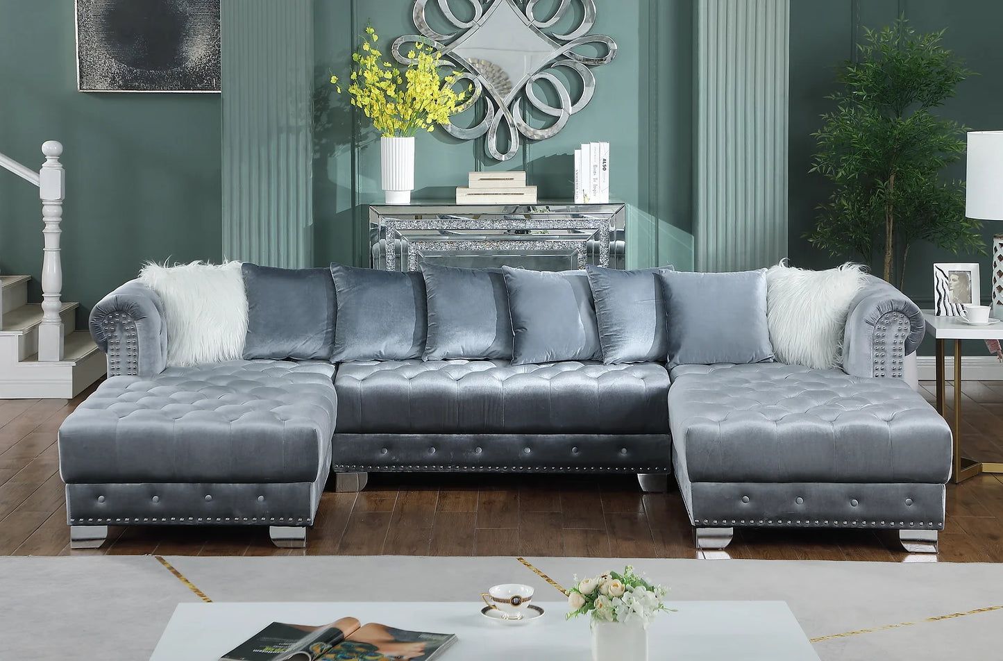 Jordan II Grey Velvet Sectional S6350