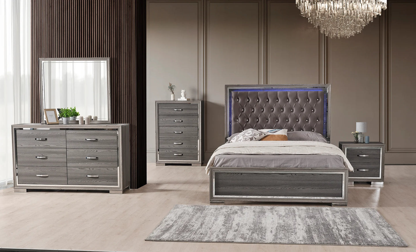 Rino Gray Panel LED Bedroom Set B948