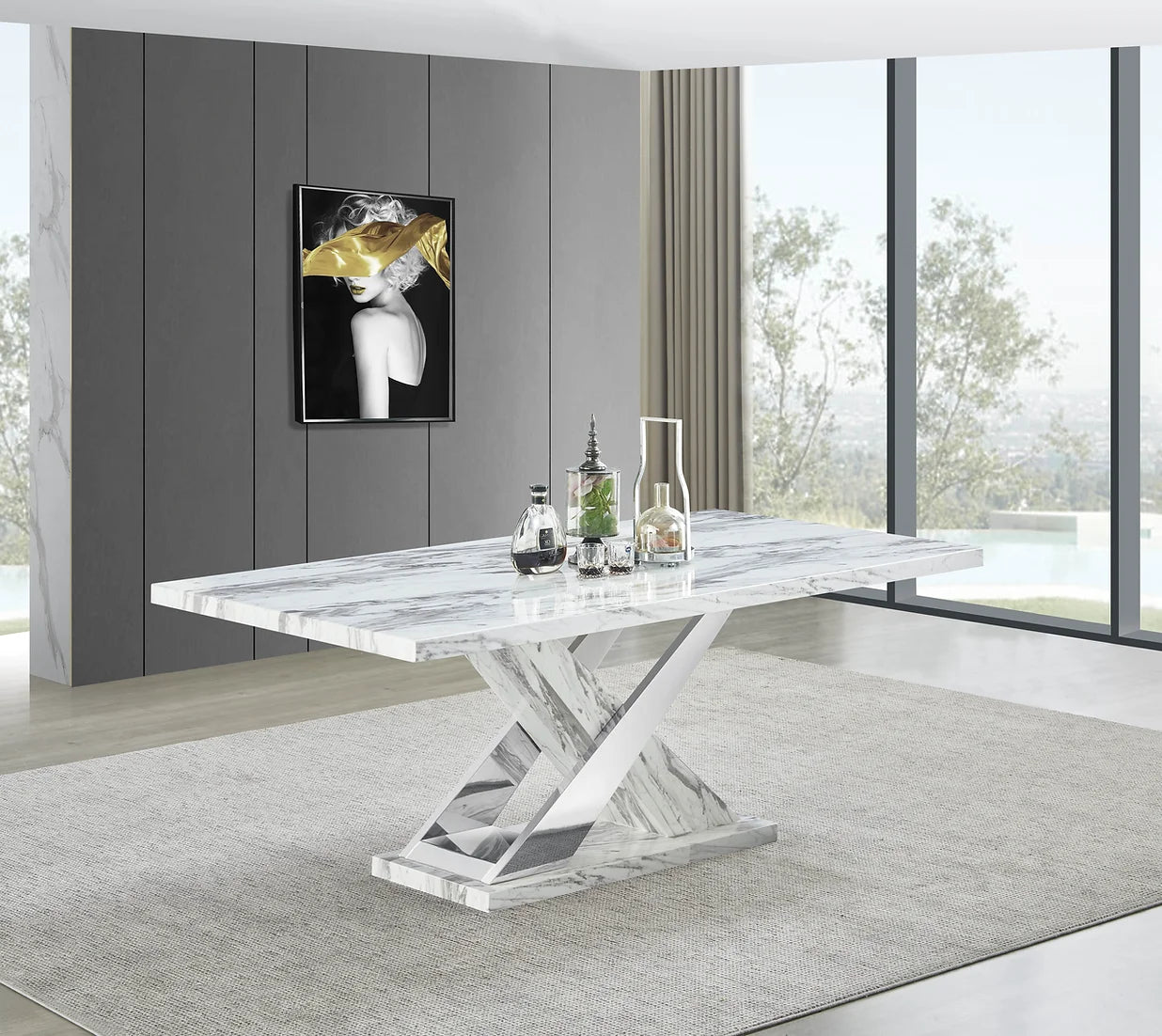 Viva White/Black Faux Marble Dining Set D610