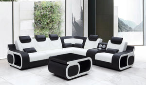 Tron White/Black Sectional with Coffee Table MI-2130