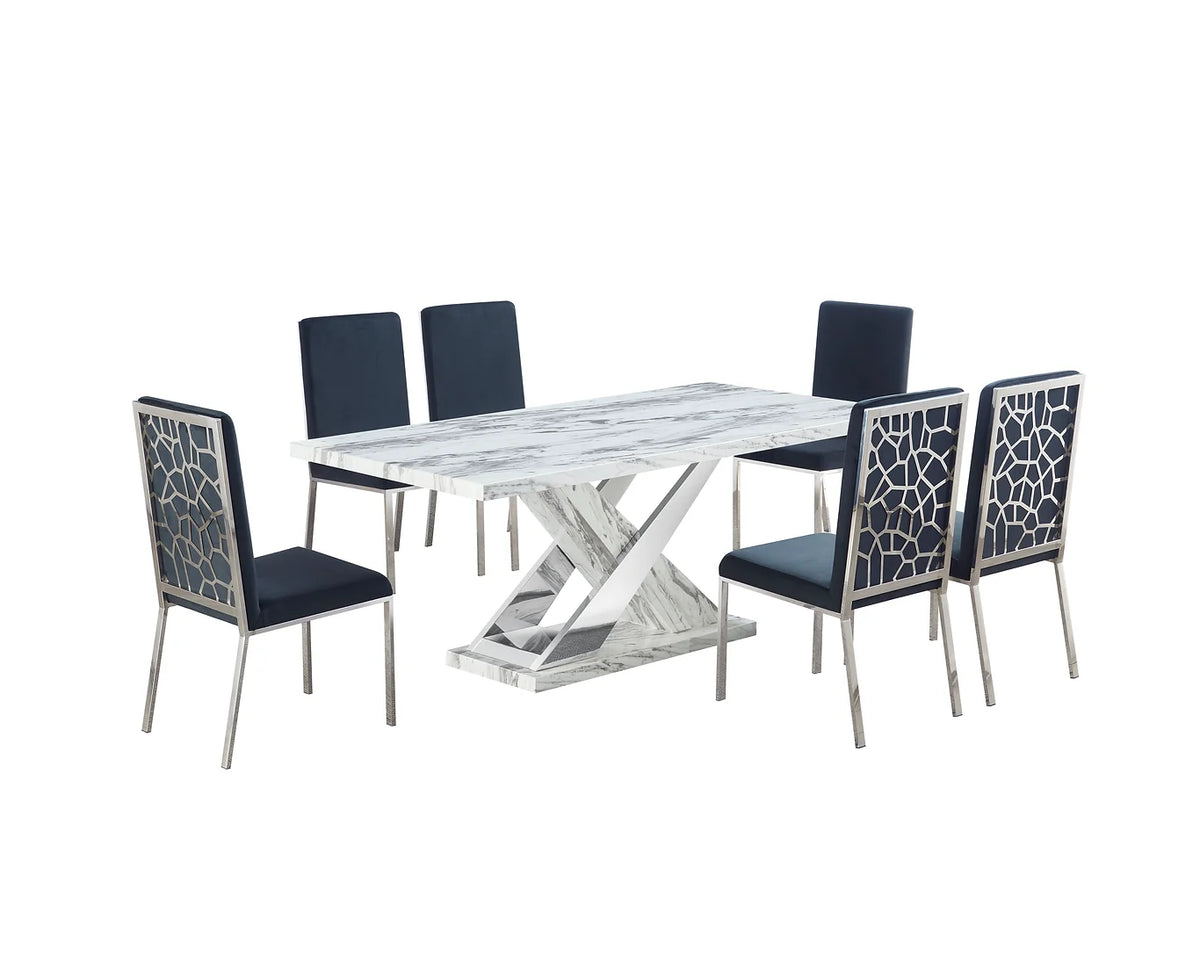 Viva White/Black Faux Marble Dining Set D610 Harwin Furniture