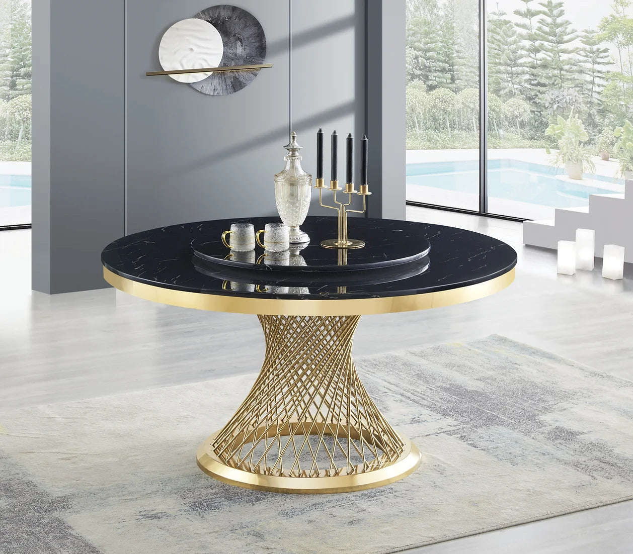 Unico Black/Gold Faux Marble Dining Set D605