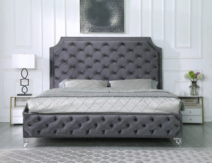 Leilah Platform Grey Velvet Queen Bed B830