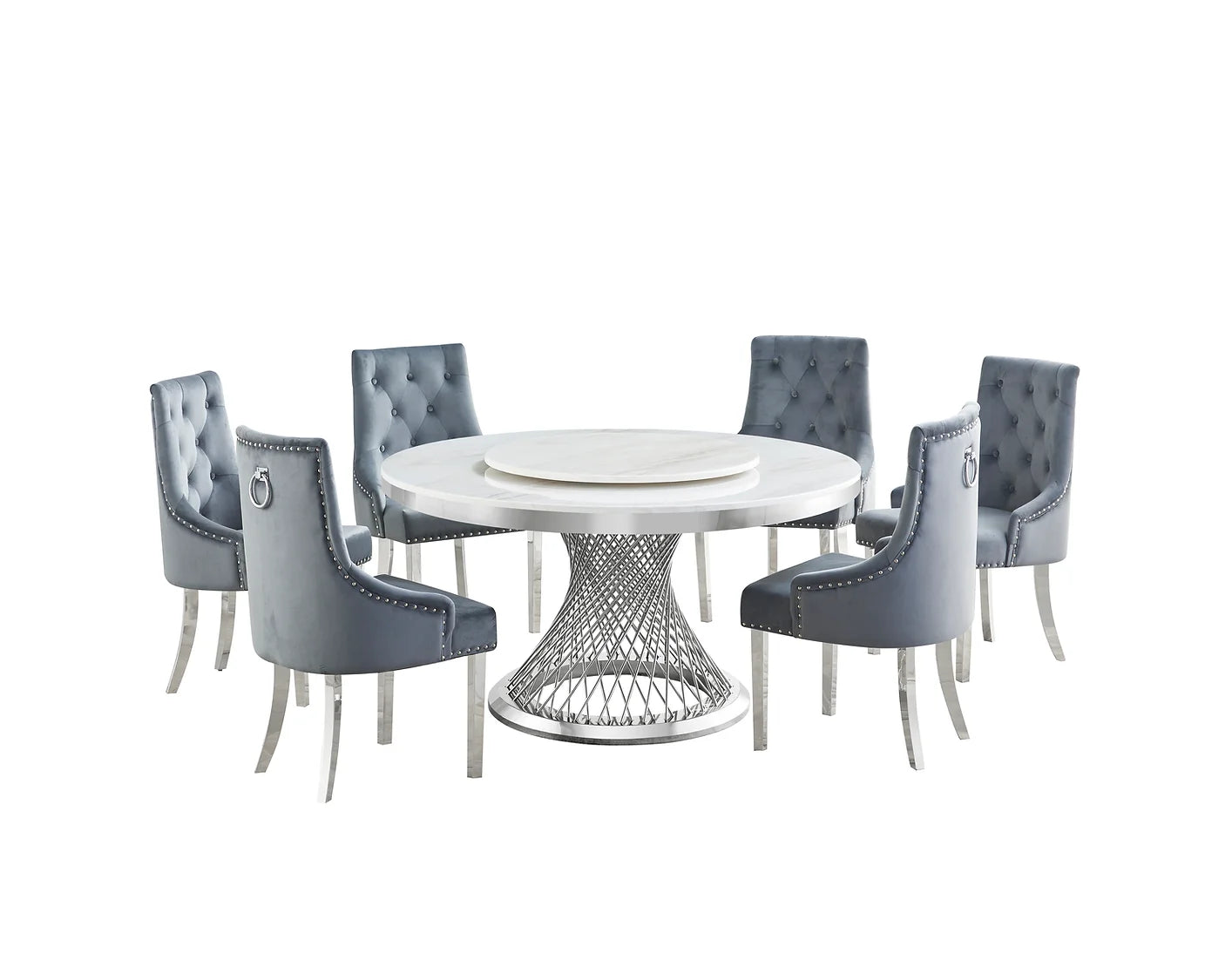 Unico White/Grey Faux Marble Dining Set D605