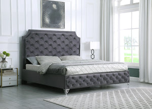 Leilah Platform Grey Velvet Queen Bed B830