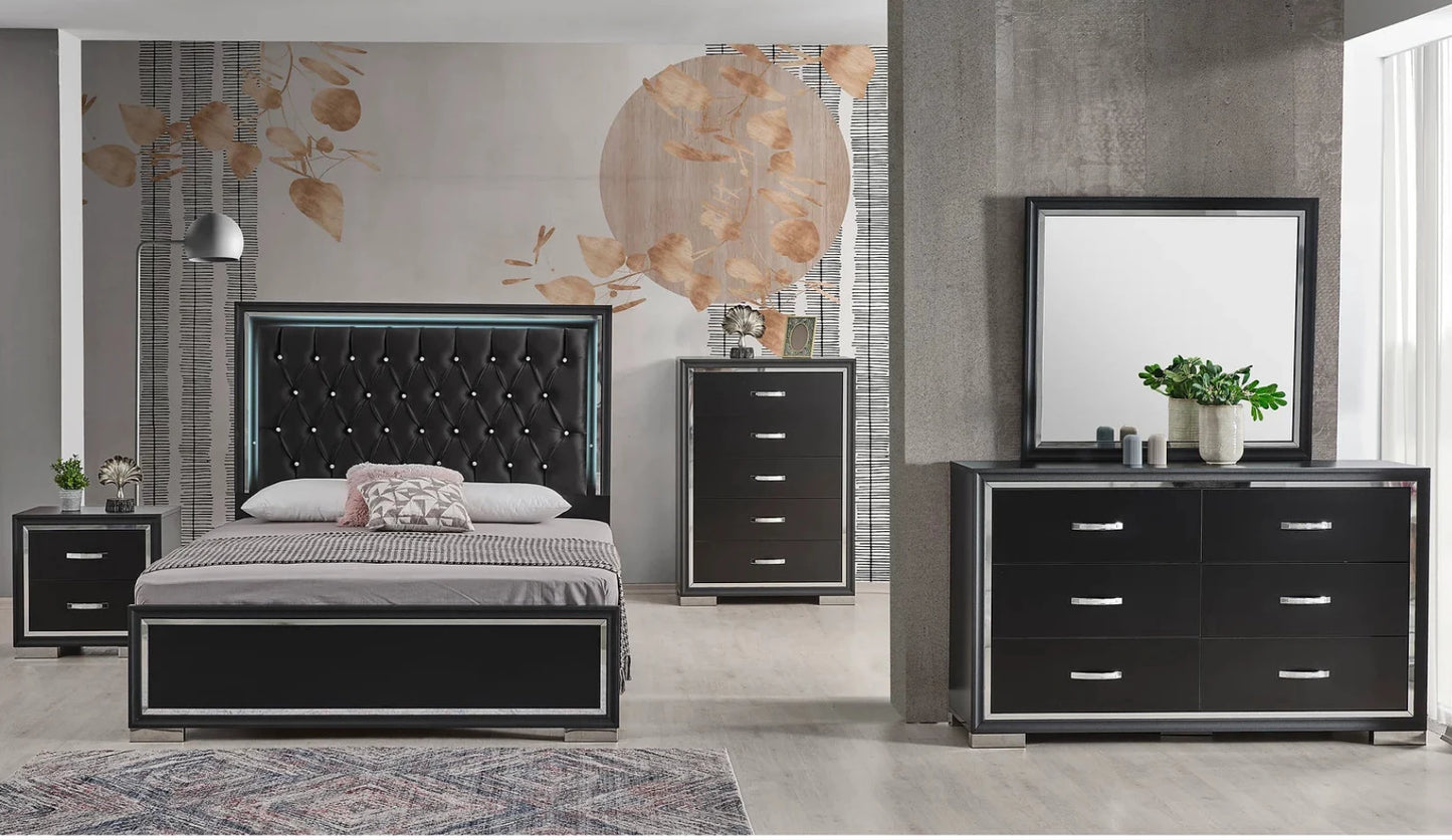 Rino Black Panel LED Bedroom Set B949